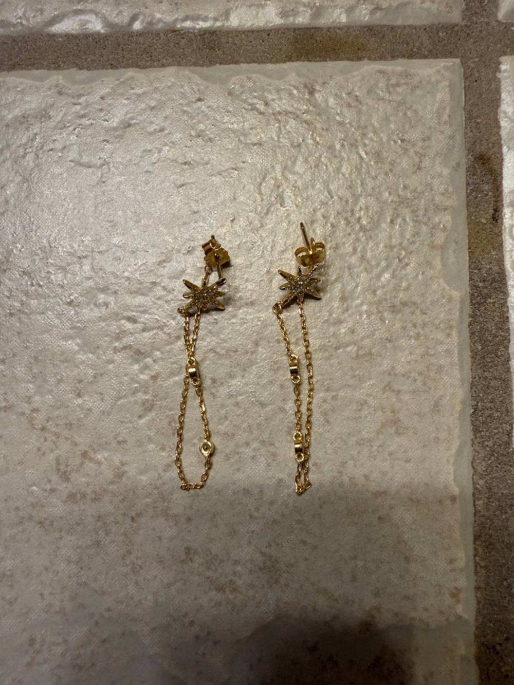 Delicate Gold Starburst Chain Drop Earrings - Women Jewelry